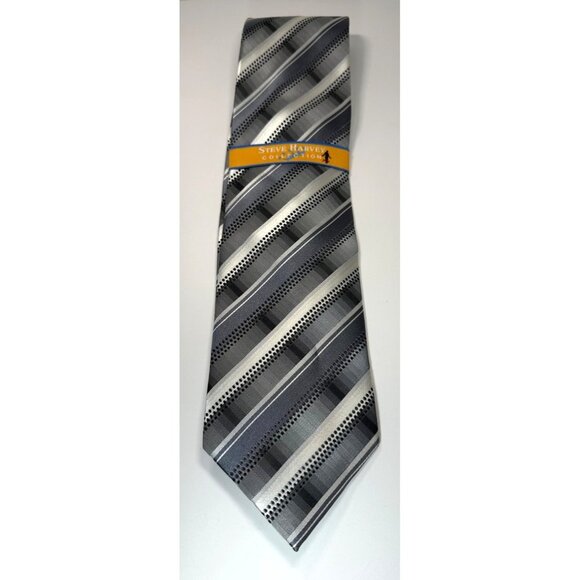Steve Harvey Collection Mens Gray Striped Patterned Neck Tie - Picture 3 of 6